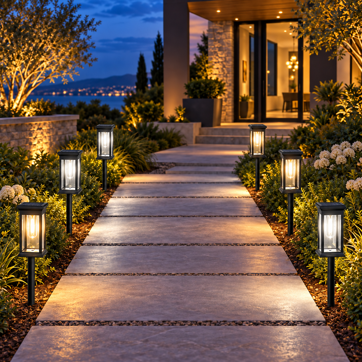 Solar lantern pathway lights, Dual Color, Set of 8