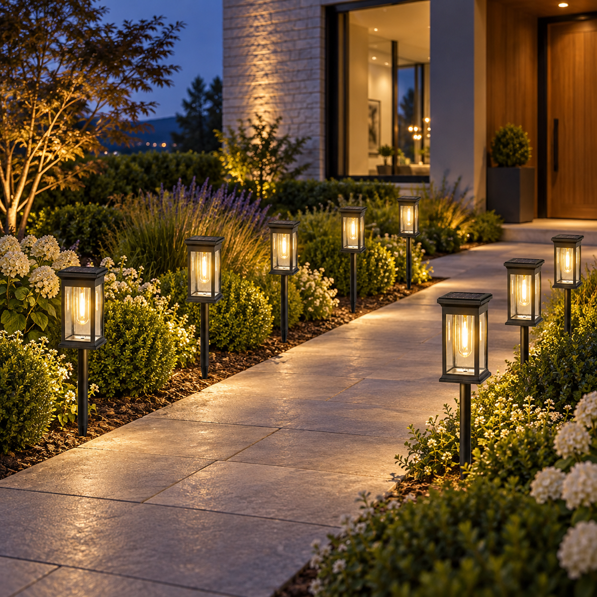 Solar lantern pathway lights, Warm Light, Set of 10