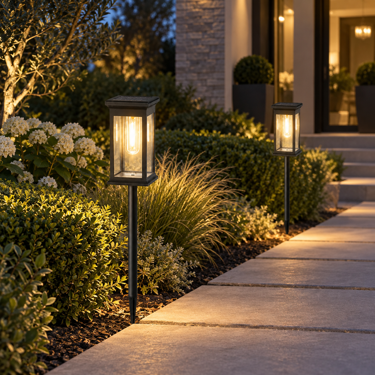 Solar lantern pathway lights, Warm Light, Set of 2