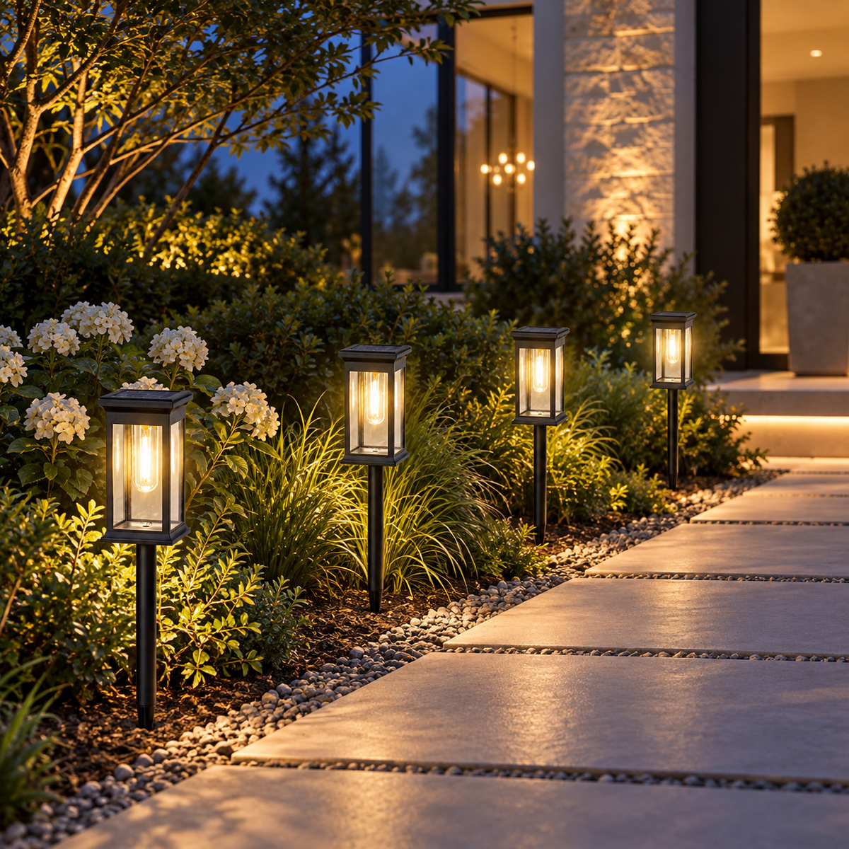 Solar lantern pathway lights, Warm Light, Set of 4