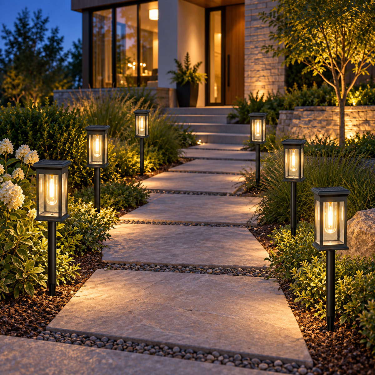Solar lantern pathway lights, Warm Light, Set of 6