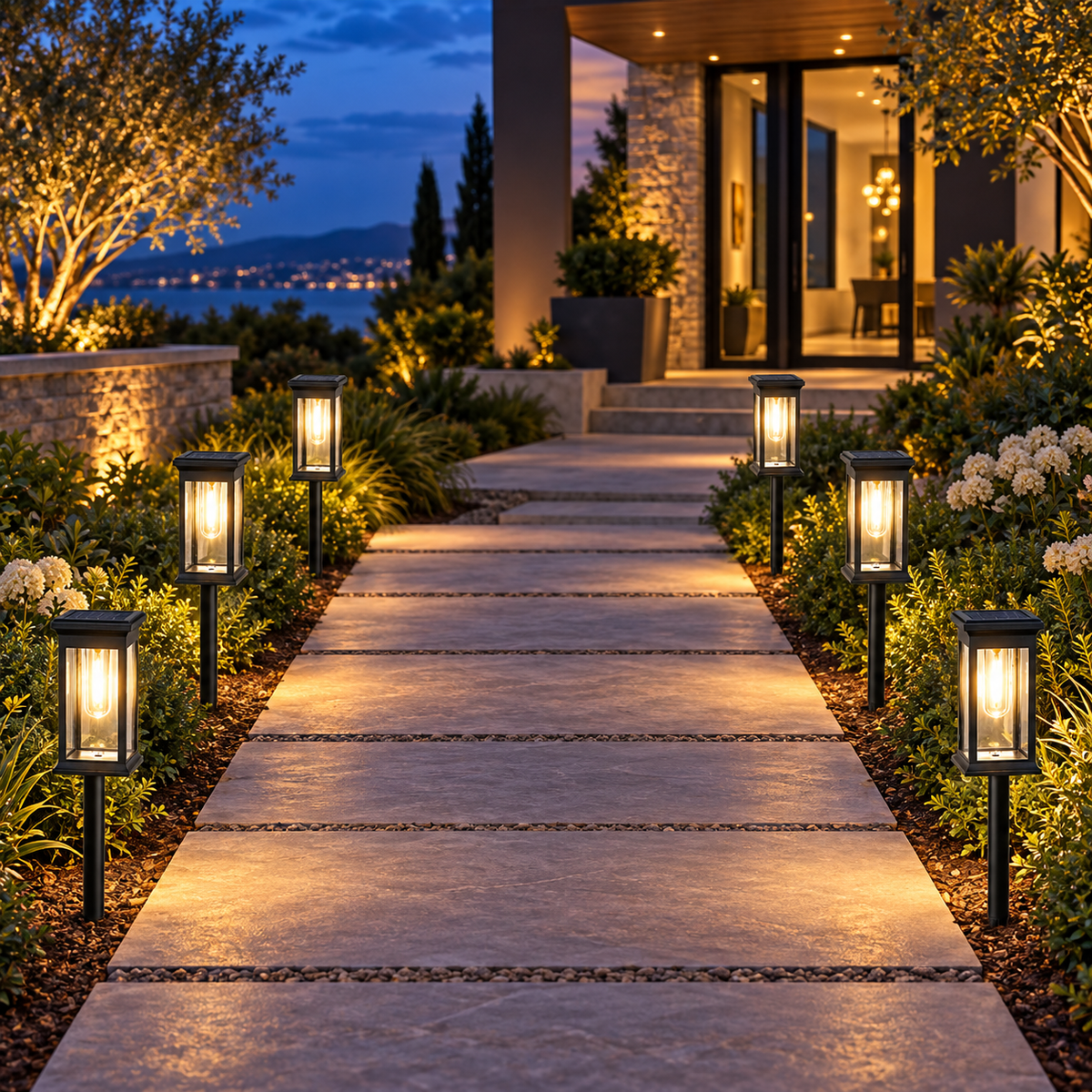 Solar lantern pathway lights, Warm Light, Set of 8