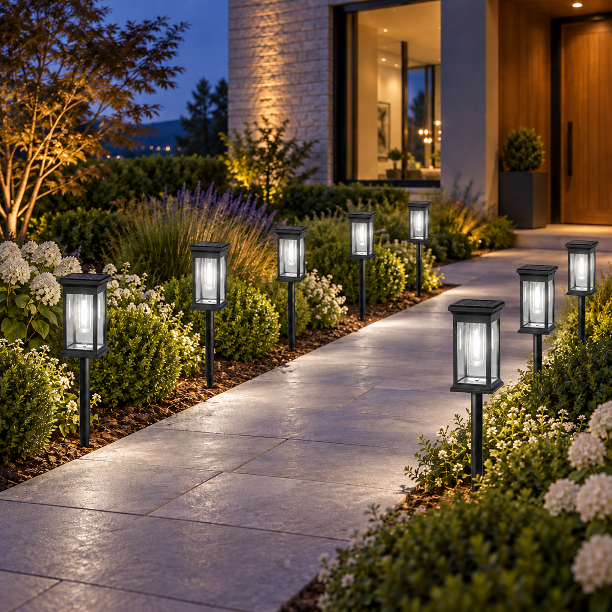 Solar lantern pathway lights, White Light, Set of 10