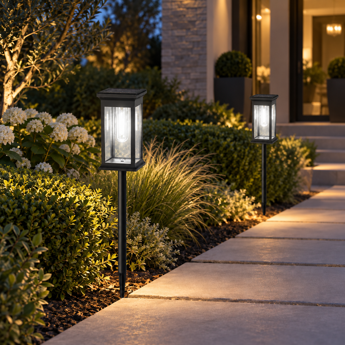 Solar lantern pathway lights, White Light, Set of 2