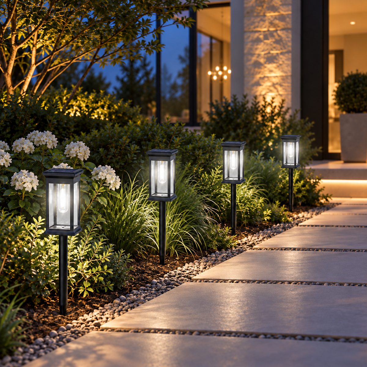 Solar lantern pathway lights, White Light, Set of 4