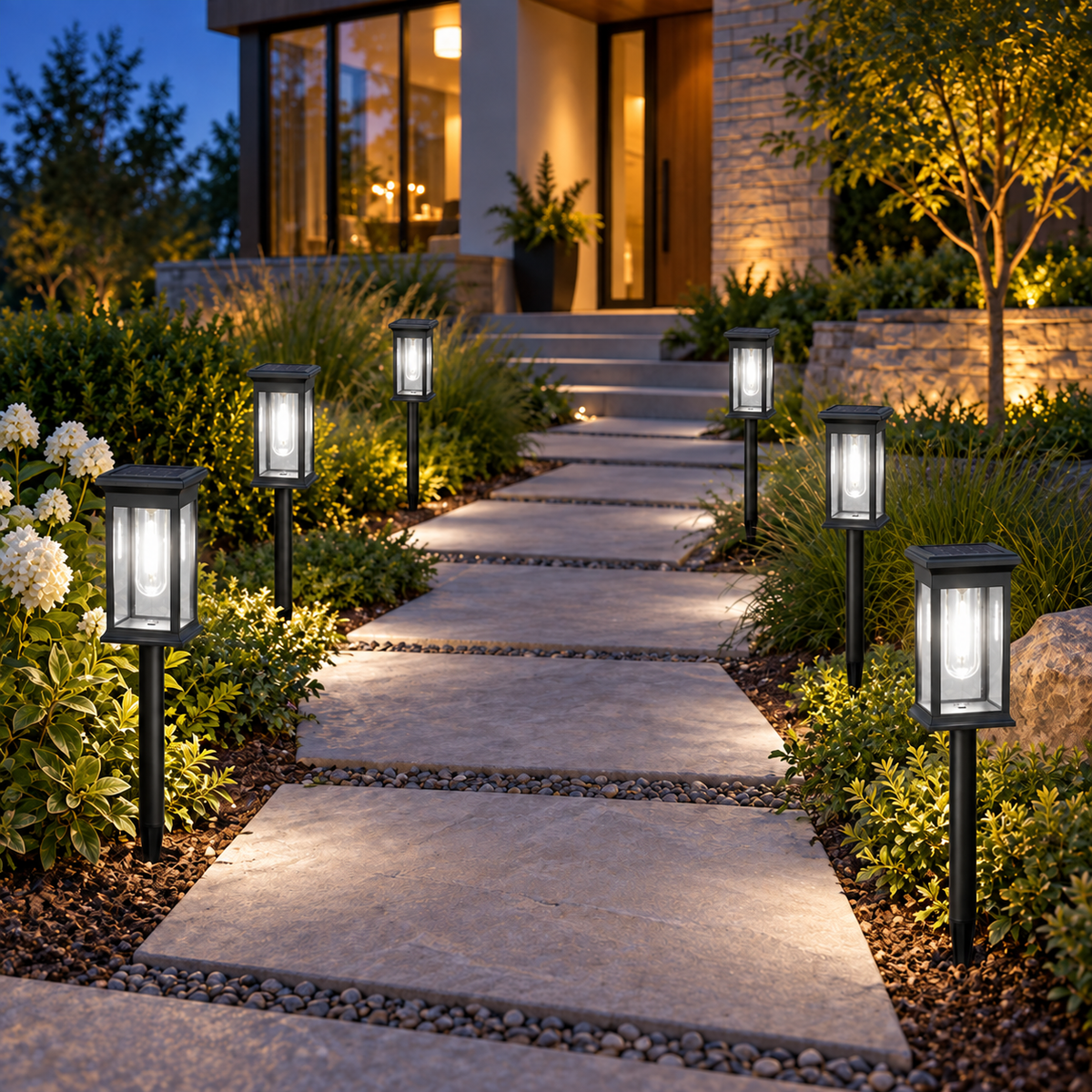 Solar lantern pathway lights, White Light, Set of 6