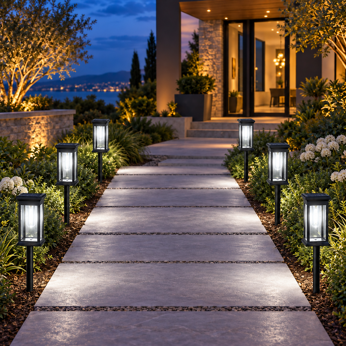 Solar lantern pathway lights, White Light, Set of 8
