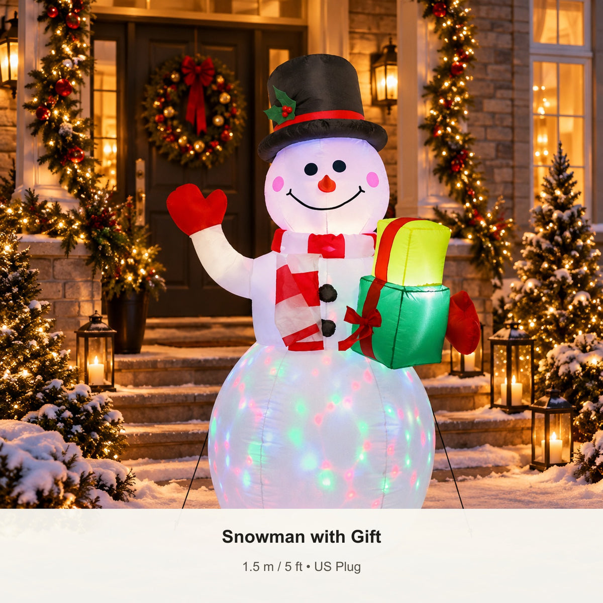 Snowman with Gift LED Christmas inflatable — 1.5 m / 5 ft — US Plug