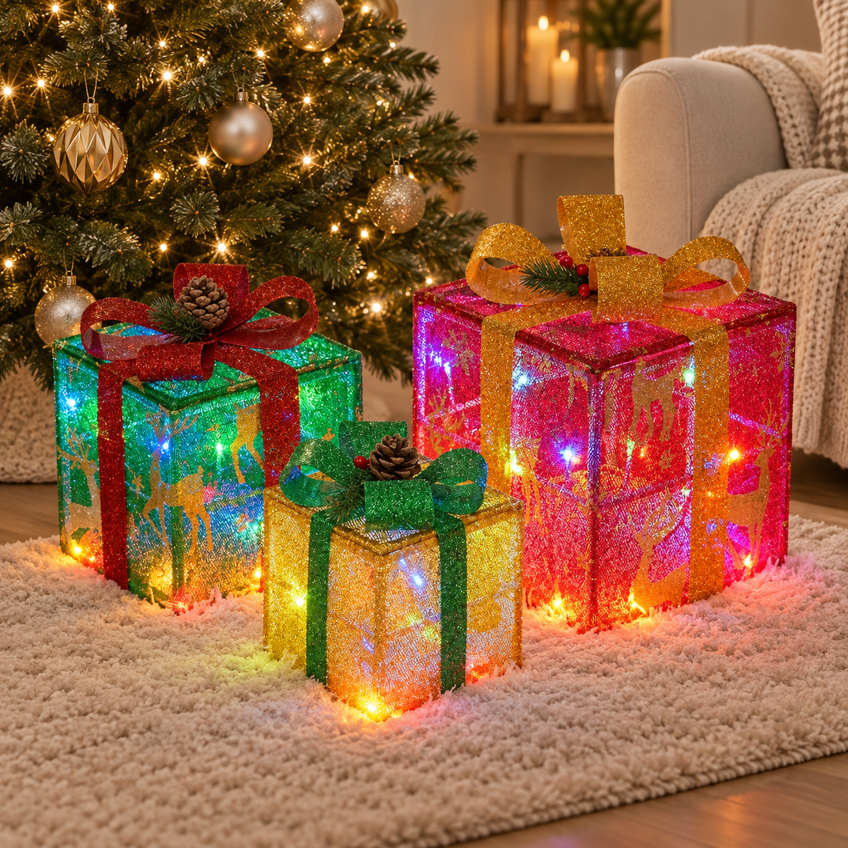 Multicolour Glitter gift box light set