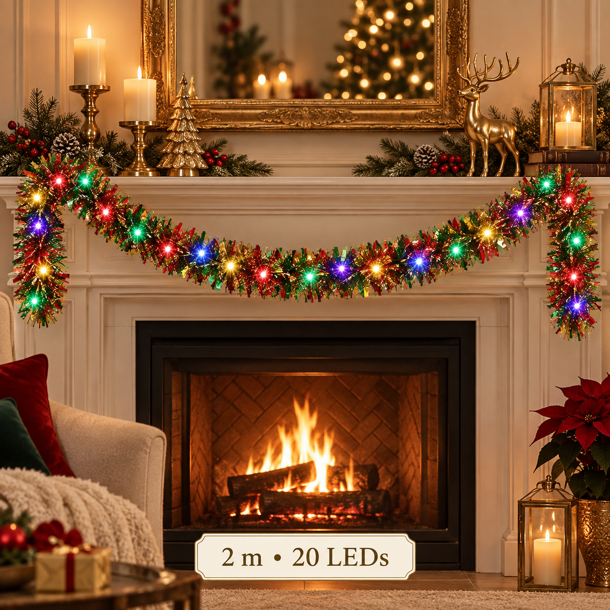 2 m RGB LED tinsel garland with 20 LEDs
