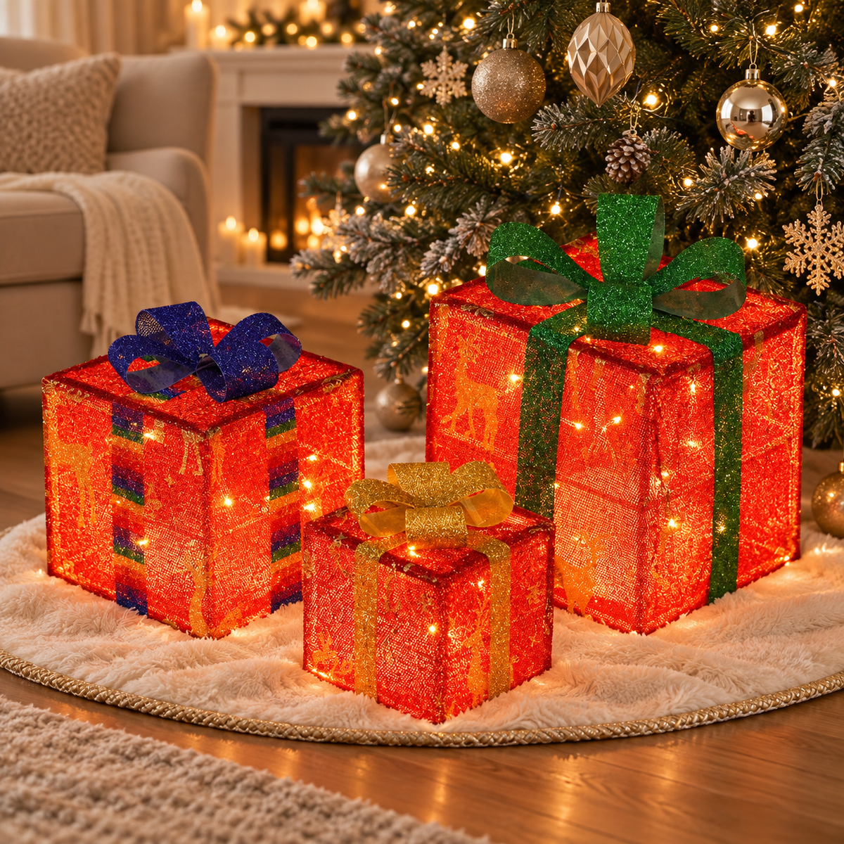 Red Glitter gift box light set