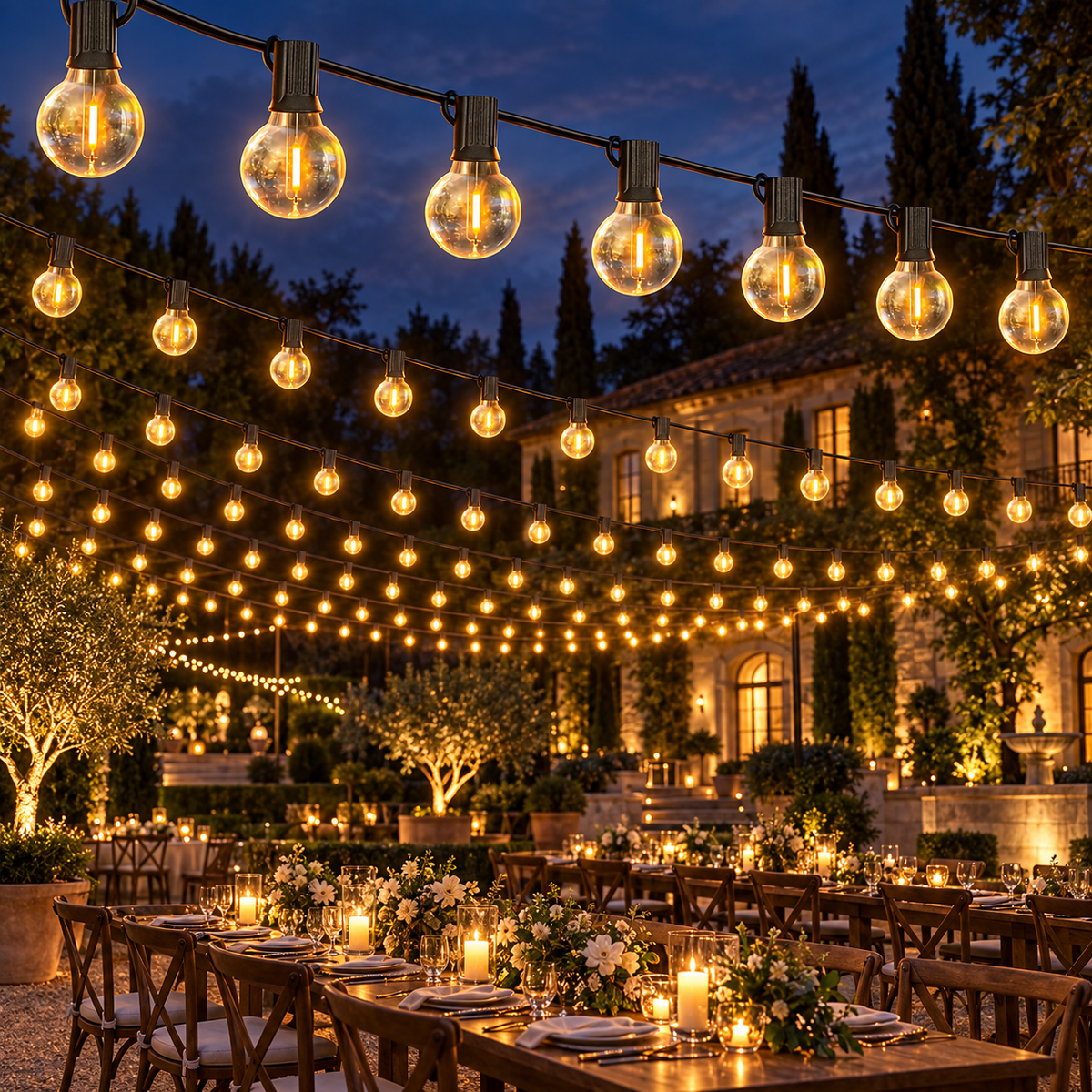 G40 globe string lights — 30 m, 100 bulbs