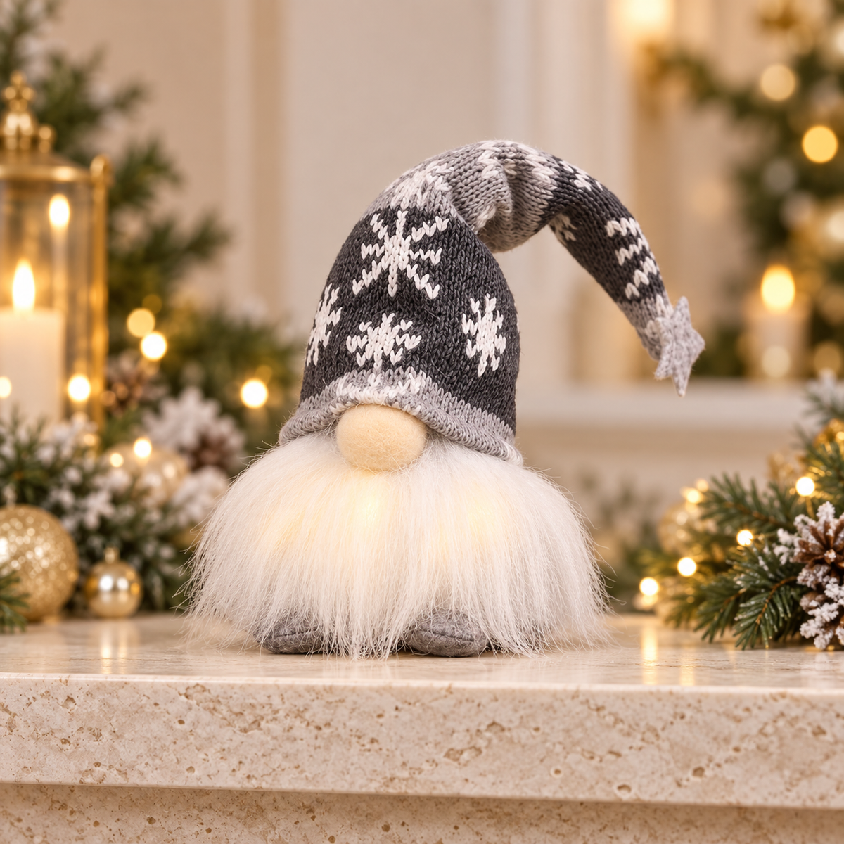 Grey Snowflake — Short LED Christmas gnome decoration
