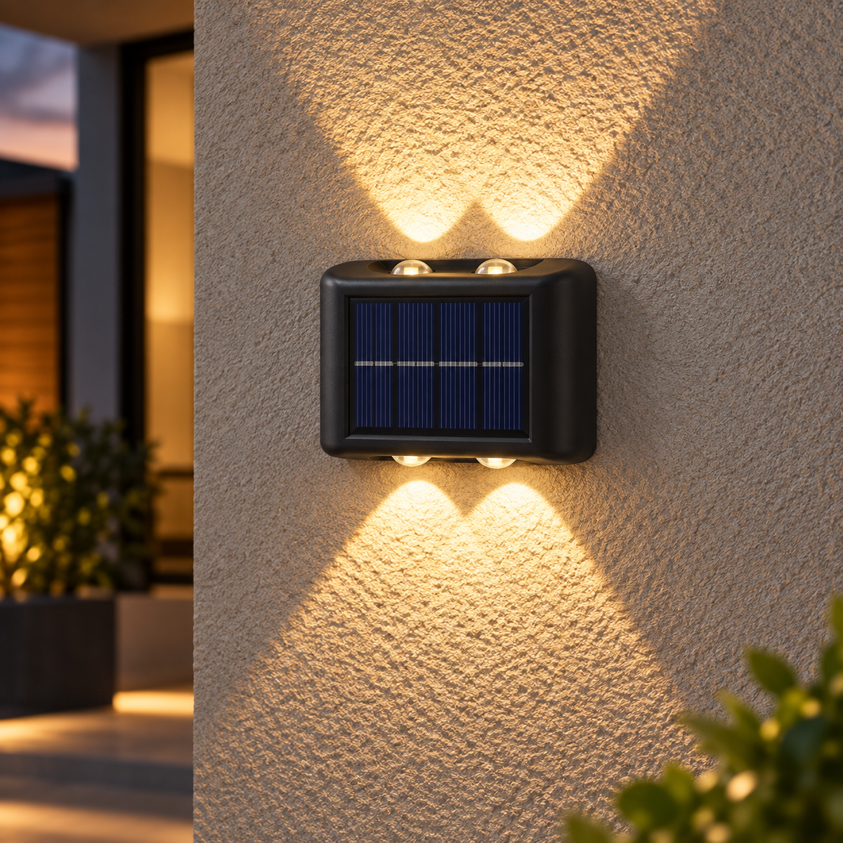 4 LED solar up-down wall light in Warm Light