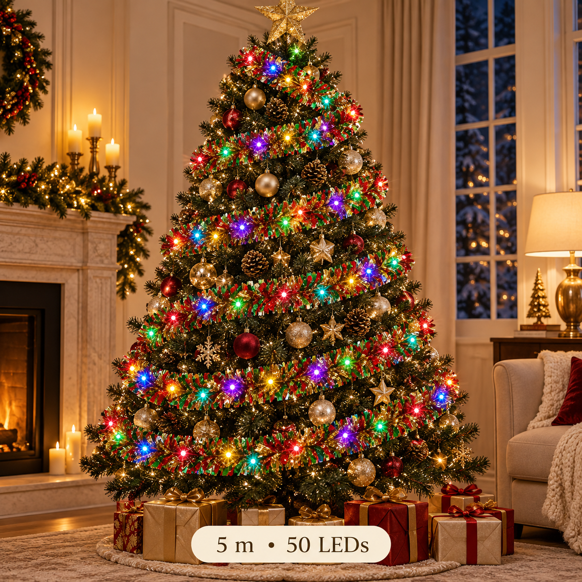 5 m RGB LED tinsel garland with 50 LEDs