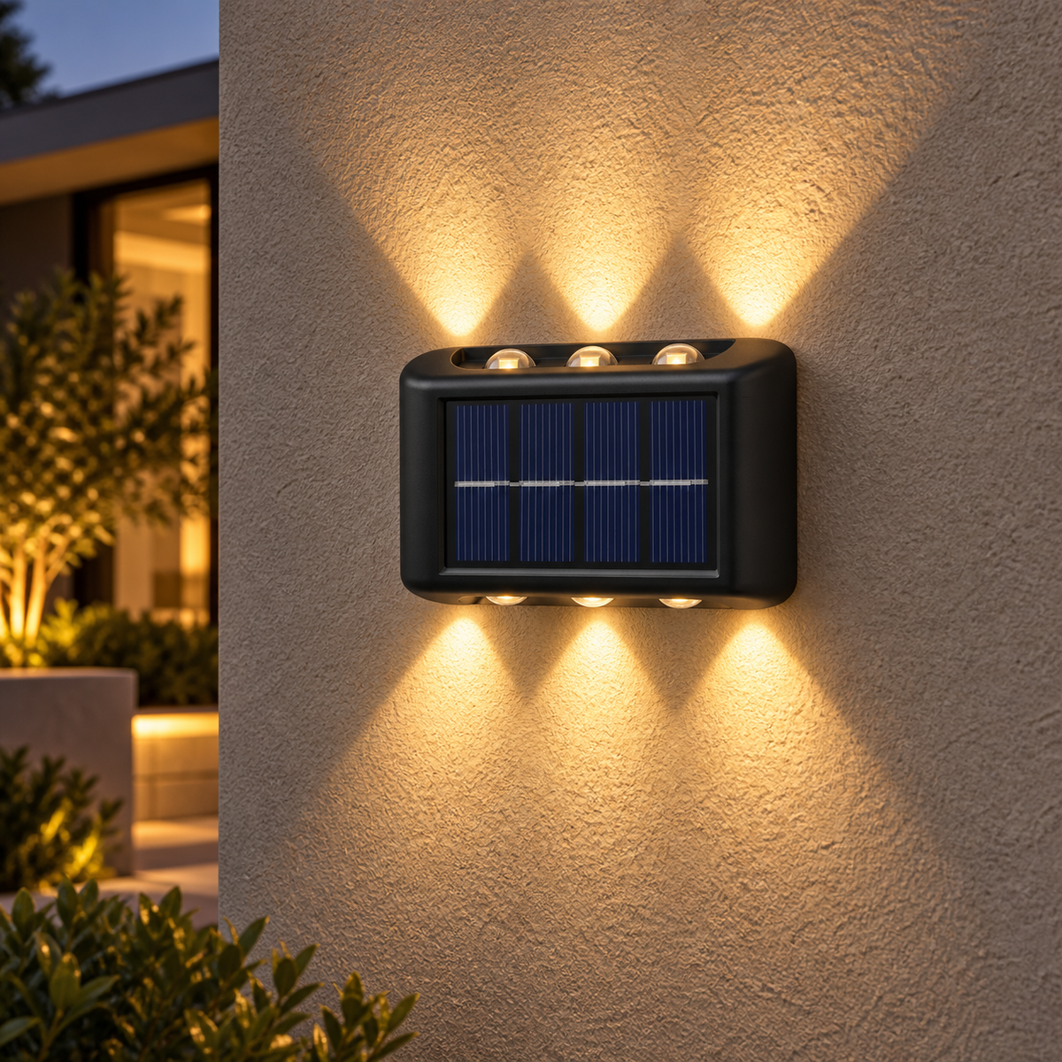 6 LED solar up-down wall light in Warm Light