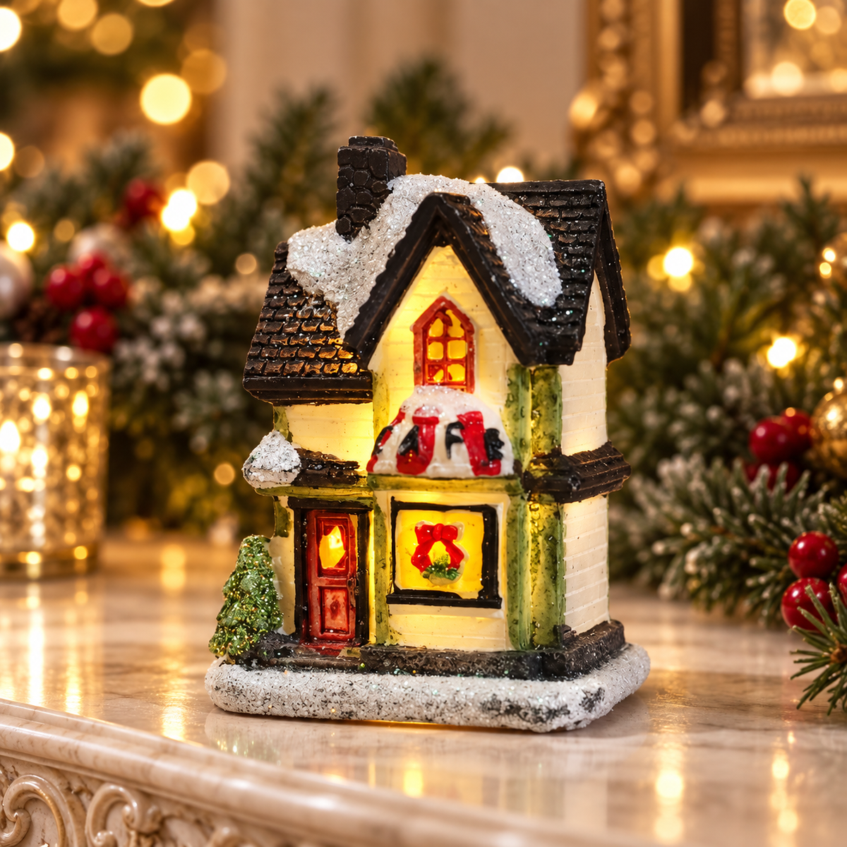 Stocking Cottage miniature LED Christmas house