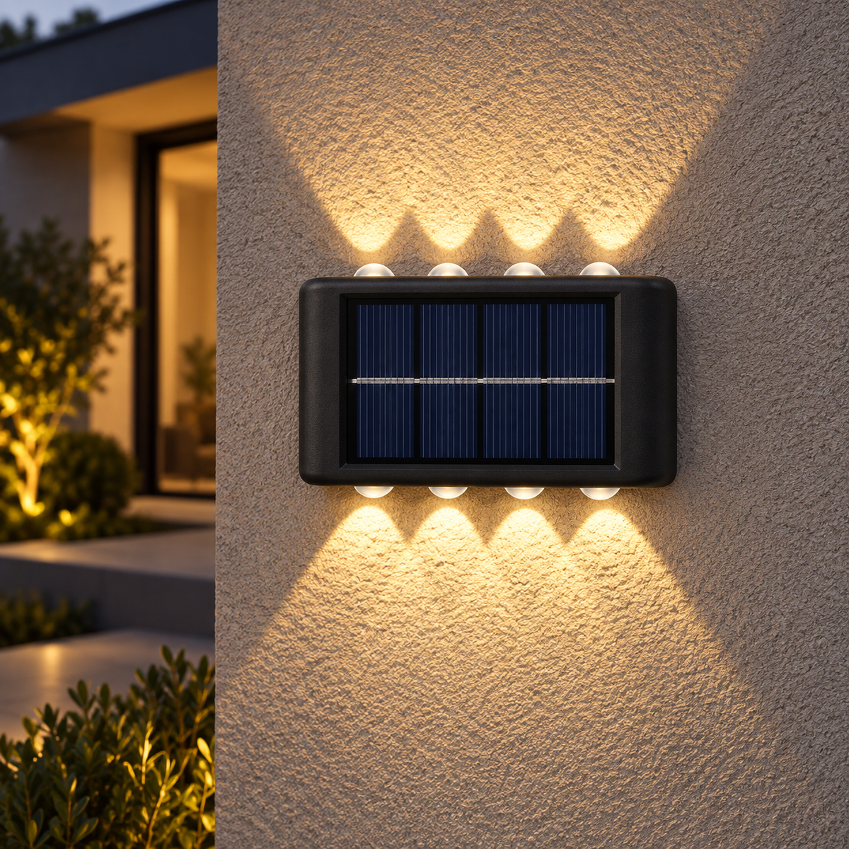 8 LED solar up-down wall light in Warm Light