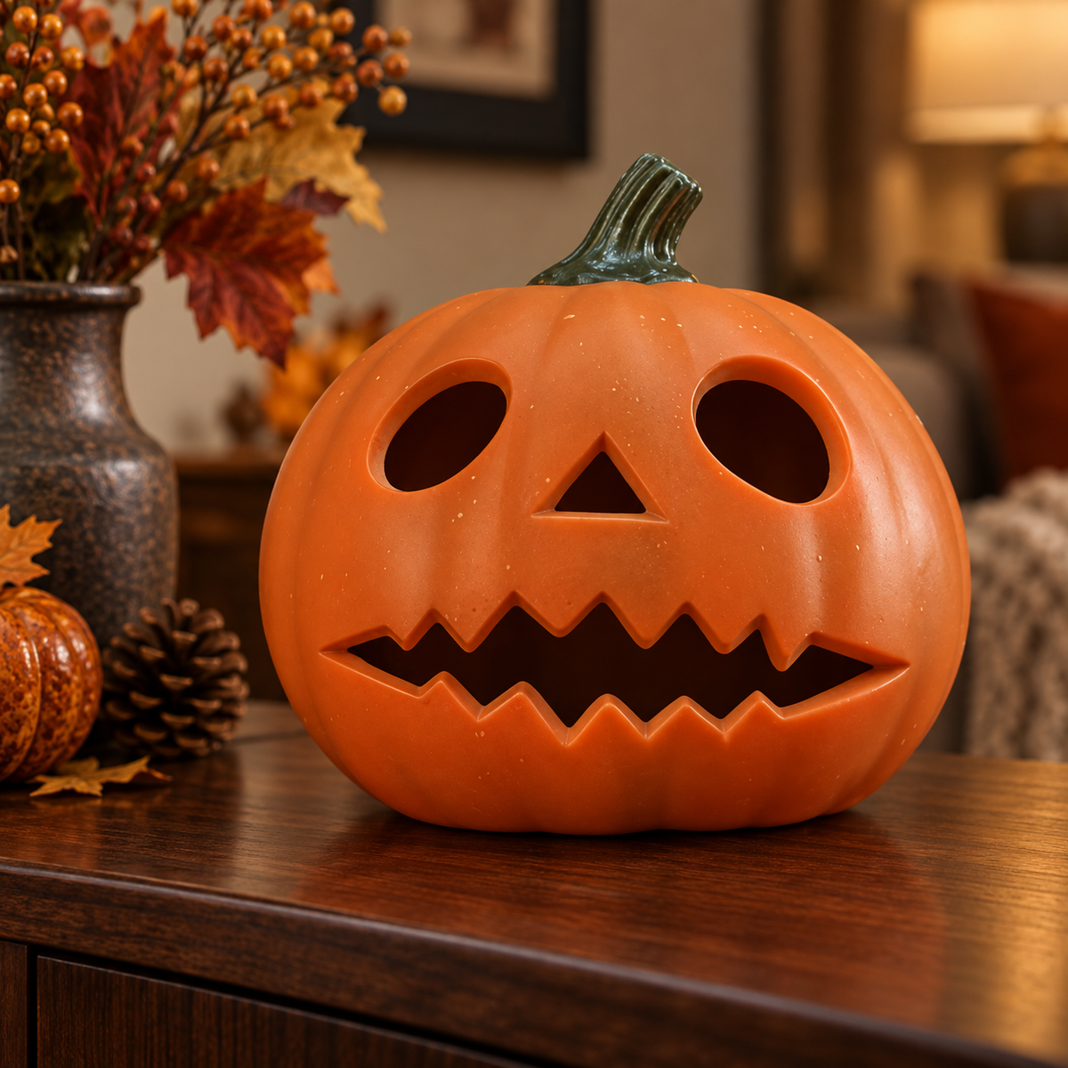Oval-Eye Zigzag Halloween pumpkin decoration, shown unlit