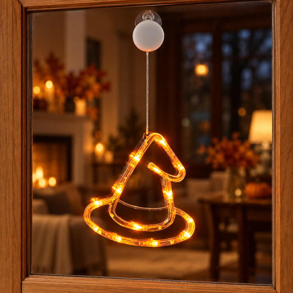Witch Hat Halloween window light with suction-cup mounting