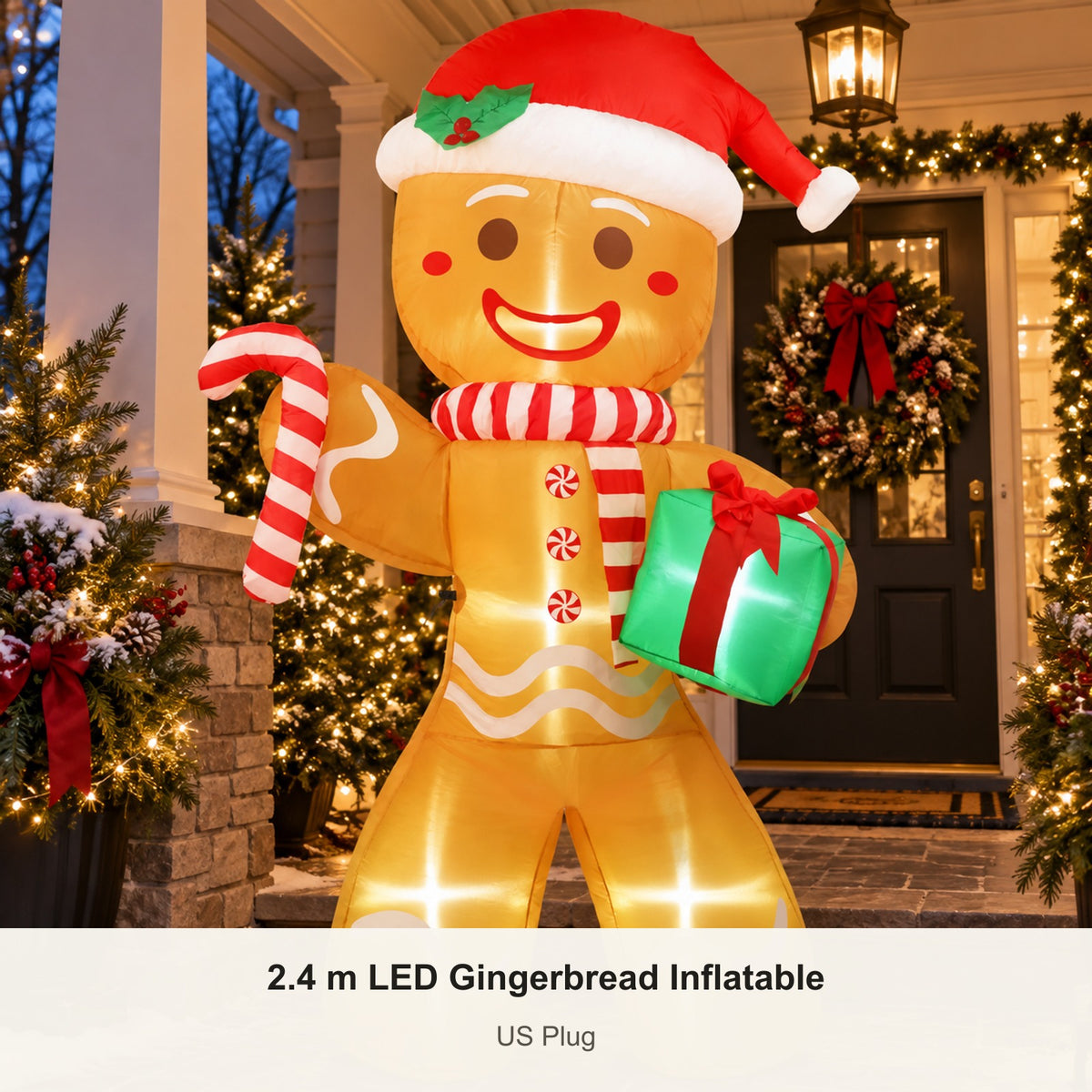 2.4 m LED gingerbread man inflatable — US Plug