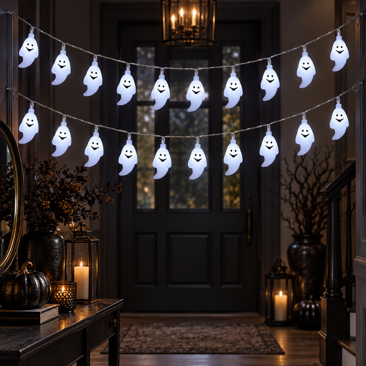 White Halloween ghost string lights — 3 m, 20 LED