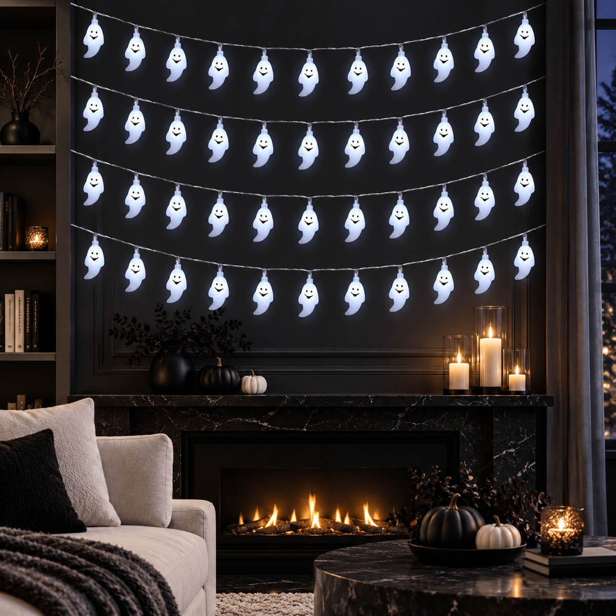 White Halloween ghost string lights — 6 m, 40 LED